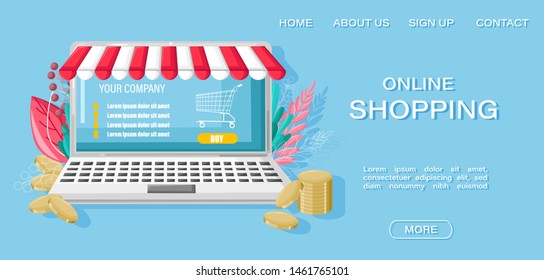 Online shopping notebook and money Vector flat style. Retail concepts promotion shipping good