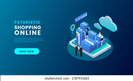Online shopping on application and website concept, digital marketing online, shopping cart with new items on digital devices. vector illustration.