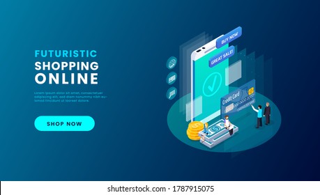 Online shopping on application and website concept, digital marketing online, shopping cart with new items on digital devices. vector illustration.