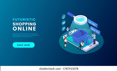 Online shopping on application and website concept, digital marketing online, shopping cart with new items on digital devices. vector illustration.