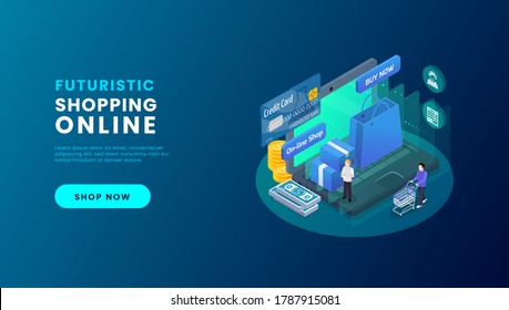 Online shopping on application and website concept, digital marketing online, shopping cart with new items on digital devices. vector illustration.