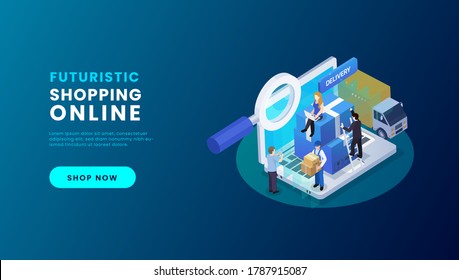 Online shopping on application and website concept, digital marketing online, shopping cart with new items on digital devices. vector illustration.