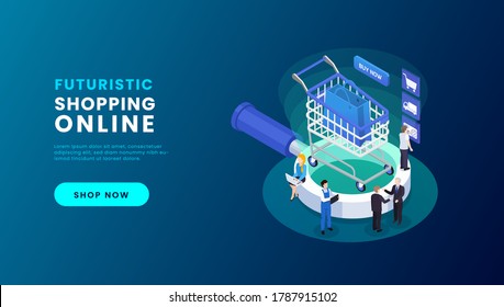 Online shopping on application and website concept, digital marketing online, shopping cart with new items on digital devices. vector illustration.