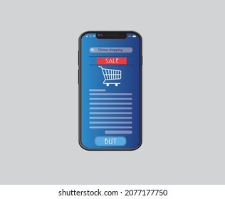 Compras en línea en aplicación y concepto de sitio web, marketing digital en línea, carrito de compras con nuevos artículos en pantalla de smartphone.