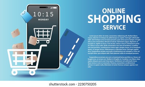 Compras en línea en aplicación y concepto de sitio web, marketing digital en línea, carrito de compras con artículos de compra en pantalla de smartphone.	
Compras online en aplicación y concepto de sitio web, servicio de compras