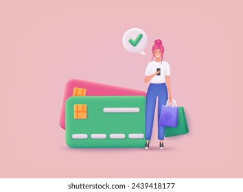 Online shopping on application and website concept, digital marketing online. Credit card and finance concept. 3D Vector Illustrations.