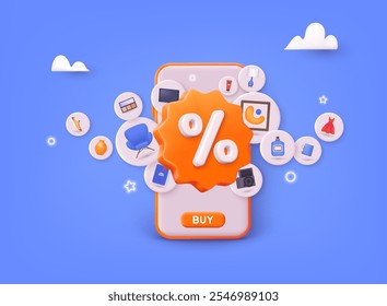 Online shopping on application and website concept, digital marketing online, shopping cart with new items on smartphone screen. 3D Web Vector Illustrations.