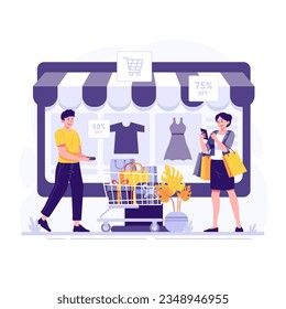 Online shopping on black friday illustration