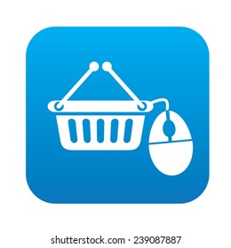 Online shopping on blue flat button,clean vector