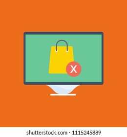Online shopping on computer monitor icon
