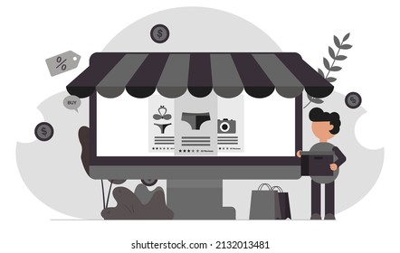 online shopping on computer platform, vector illustration concept