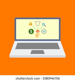 online shopping on laptop icon