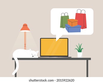 online shopping on laptop screen illustration
