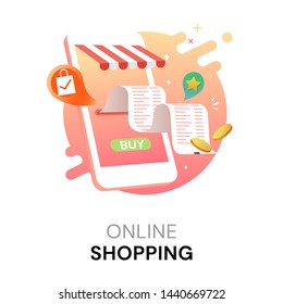 Online shopping on mobile application technology, Virtual electronic, Digital marketing concept, Vector illustration
