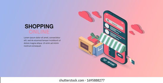 Online shopping on Mobile Application Vector Concept.Vector illustration