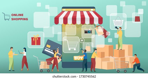 Online shopping on Mobile Application. mobile app, e-commerce on phone buy and pay concept. Vector illustration