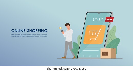 online shopping on mobile application, sale shopping vector