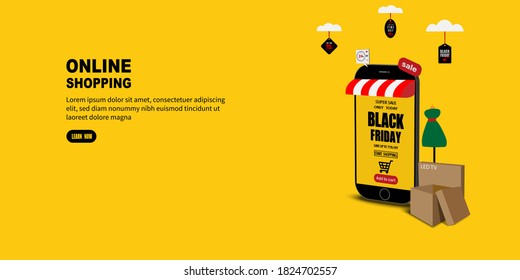 Online shopping on mobile application vector concept. Shopping Online on website. Black Friday concept. Vector illustration EPS10.
￼
