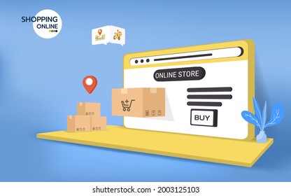 Online shopping on mobile application. E-commerce and online store. Vector Illustration.