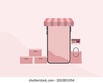 Online shopping on mobile applications or websites concepts vector design.