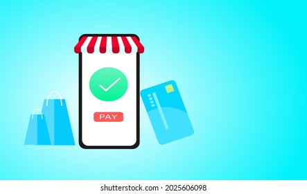Online shopping on mobile application.shopping and credit card.paying online shopping mobile by credit card.digital and internet on mobile phone.