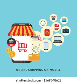 Online shopping on mobile concept