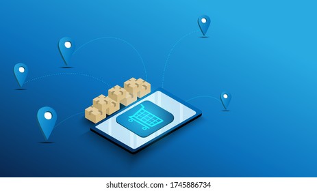 Online shopping on mobile devices through applications Home delivery service
