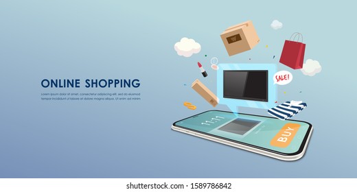 online shopping on mobile, sale shopping vector