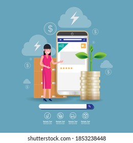 Online Shopping on Mobile Vector Concept Marketing and Digital marketing.
