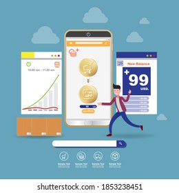 Compras en línea en marketing de concepto de vectores móviles y marketing digital.