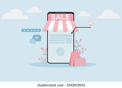 Online shopping on mobile vector illustrator flat design concept.
