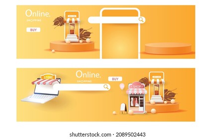 online shopping on phone buy sell business digital  web banner application money advertising payment ecommerce vector illustration search