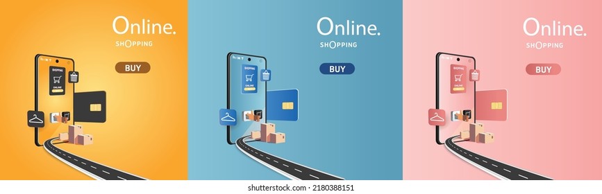 online shopping on phone buy sell business digital  web banner application money advertising payment ecommerce vector illustration search