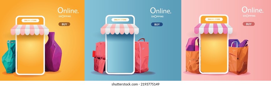 online shopping on phone buy sell business digital  web banner application money advertising payment ecommerce vector illustration search