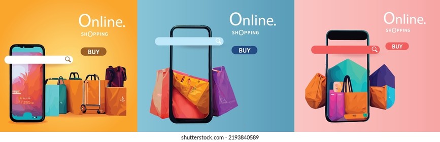 online shopping on phone buy sell business digital  web banner application money advertising payment ecommerce vector illustration search