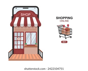 online shopping on phone, delivery, vector illustration