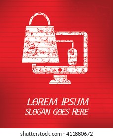 Online shopping on red background,poster grunge design