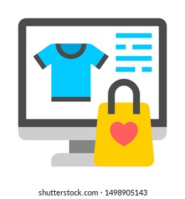 Online shopping on screen. Flat icon