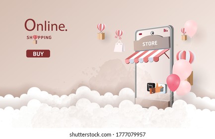 online shopping  on smart phone  buy sell on mobile technology marketing vector illustration.