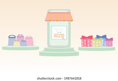 Online shopping on smartphone application service,  Pastel tones , Online buying concept. 