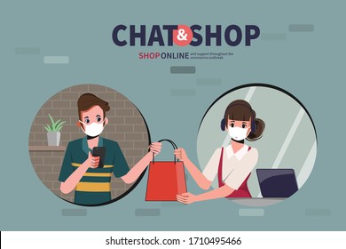 Online shopping on smartphone and pick up. Service customer stay home from department store and supermarket.