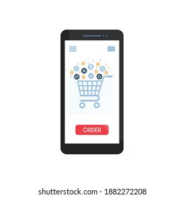 Online-Shopping auf einem Smartphone. Vektorgrafik