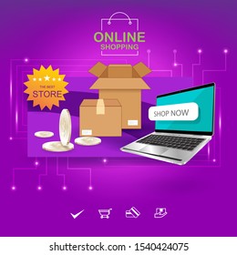 Online Shopping on Smartphone or Website Application Vector Concept Marketing and Digital marketing Template.