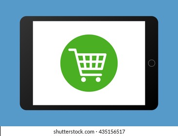 Online shopping on tablet flat vector illustration for apps and websites