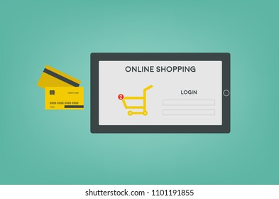 online shopping on tablet. vector illustration
