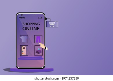 Online shopping on website 3d smartphone social media app vector concept suitable for digital shop promotion, web advertising and illustration