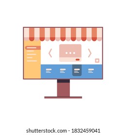 online shopping on website application internet business e-commerce digital marketing concept computer monitor screen vector illustration