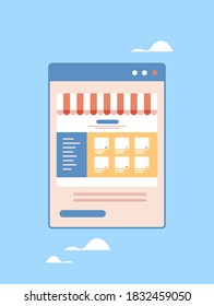 online shopping on website application internet business e-commerce digital marketing concept web browser window vertical vector illustration