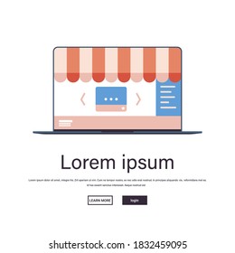 compras en línea en aplicaciones web negocios de internet concepto de marketing digital de comercio electrónico portátil copia de pantalla espacio ilustración vectorial