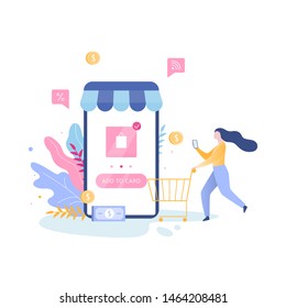 Online shopping on website. Buy clothes online. E-commerce and delivery concept. Order goods and get them fast and easy. Isolated vector illustration